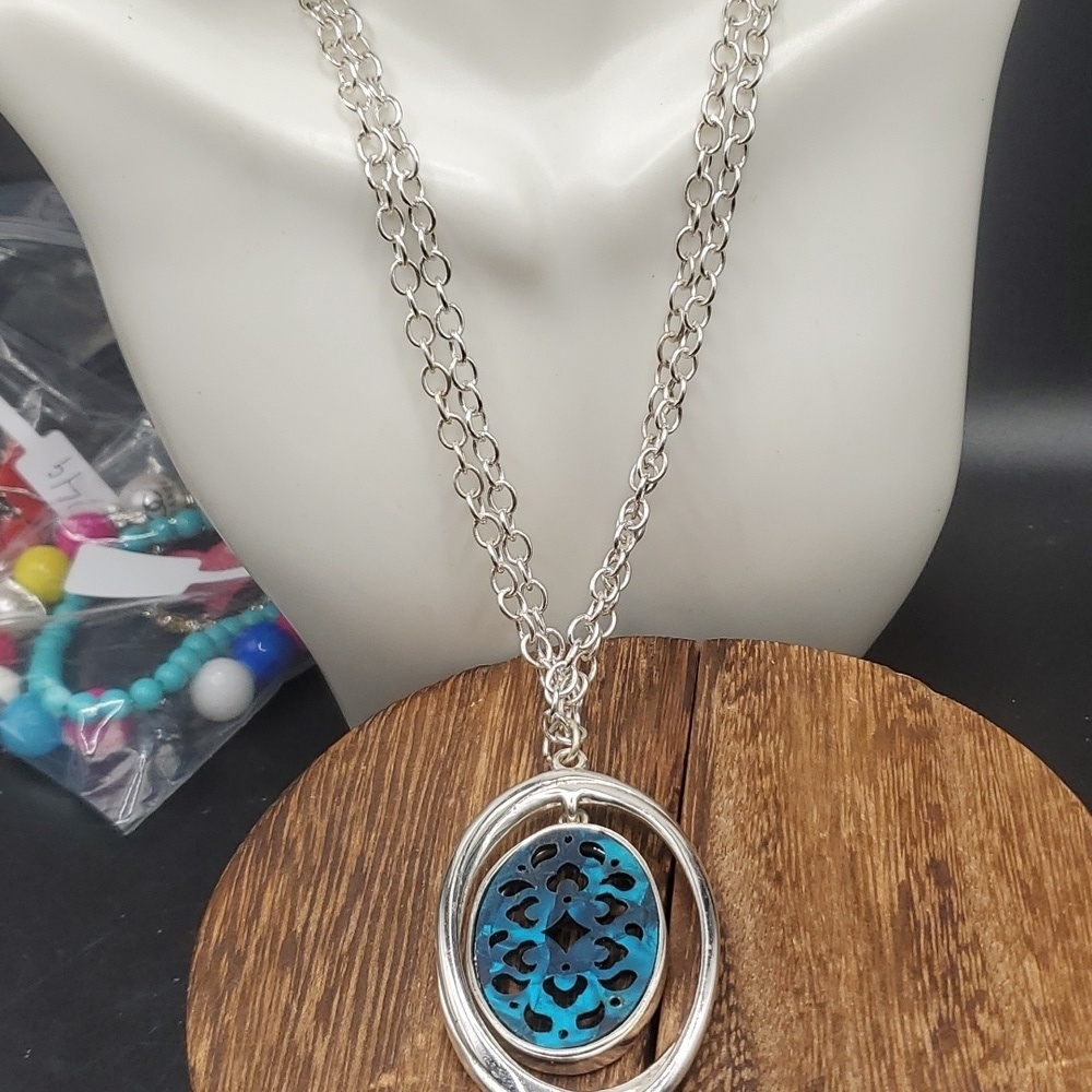 filigree blue ocean portal necklace‎ N3406